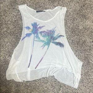 White Sleeveless Top with Palm Tree Print